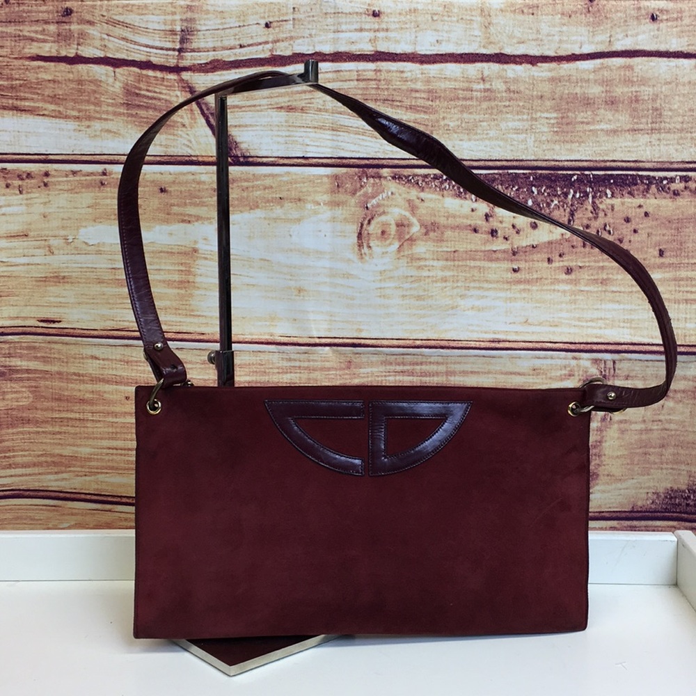 Vintage Christian Dior Maroon Suede Clutch / Bag